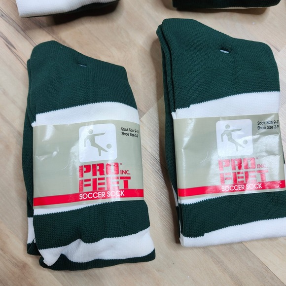 6 Pro Feet Soccer Socks‎ Green White Striped Athletic Socks Size 9-11 Shoe 3-9 - Picture 5 of 6